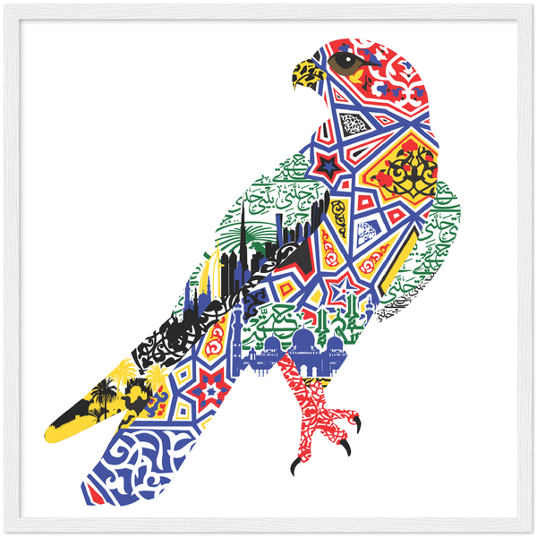 Falcon Drawn in Patterns and Arabic Calligraphy Poster