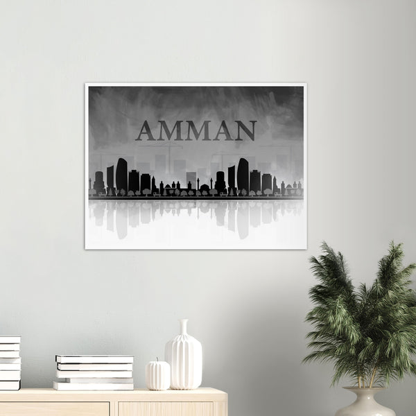 Amman Skyline in schtick black and white Poster