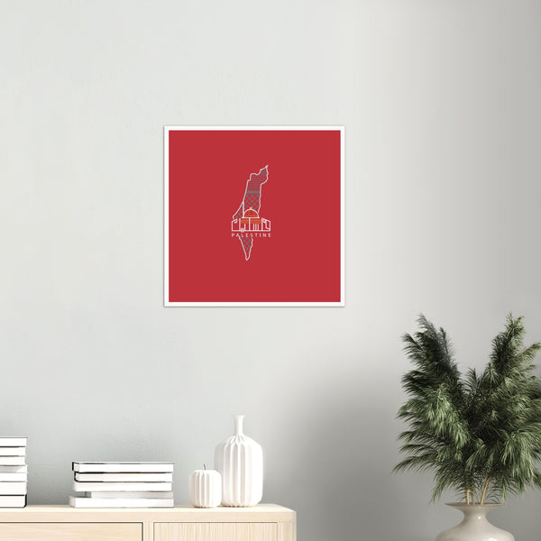 Palestine Map in Red Poster