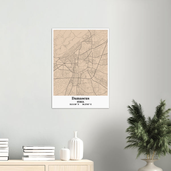 Damascus City Map with Coordinates Poster