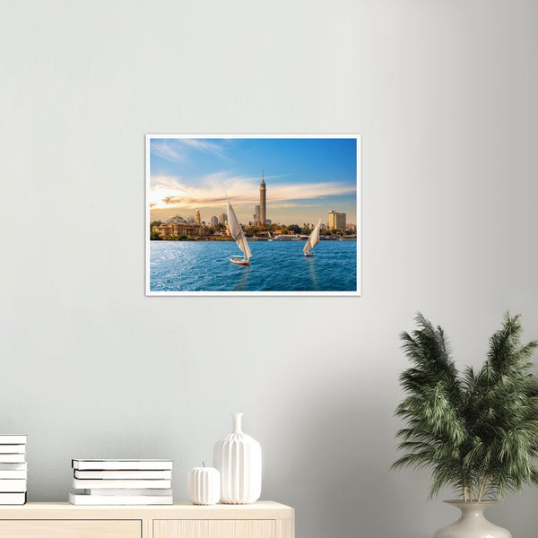 The Nile and Feluccas by the Tower of Cairo Poster