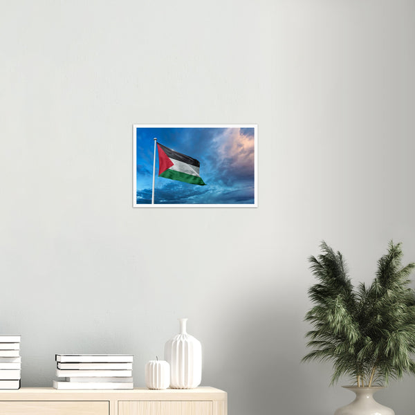 Waving Flag of Palestine with Beautiful Sky Poster