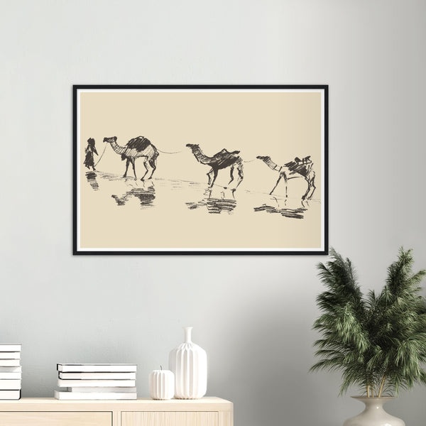 Camel Caravan in the Desert Sketch Poster