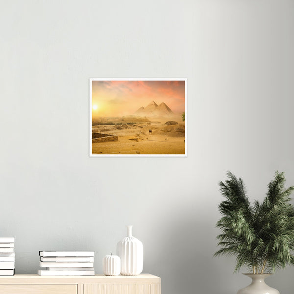 Egyptian pyramids in desert and clear sky Poster
